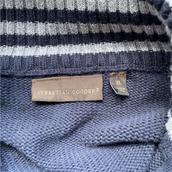 Sebastian Cooper Navy Blue Mock Neck Quarter Zip Heavyweight Knit Sweater XL - Picture 8 of 9